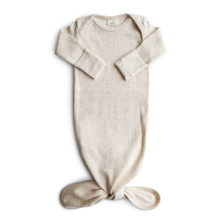 New born Baby organic cotton Knotted gown onesie dress Mushie Vancouver