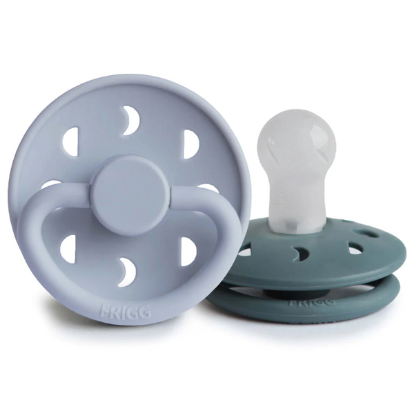 Silicone Pacifier 2-Pack | Slate & Powder Blue Moons
